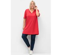 Longshirt SHEEGO "Longshirt", Damen, Gr. 52/54, lila (erdbeere), 100% Baumwolle, unifarben, V-Ausschnitt, Shirts Longshirt (54288511-52) erdbeere