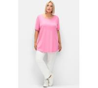 Longshirt SHEEGO "Longshirt", Damen, Gr. 56/58, rosa (blumiges pink), 100% Baumwolle, unifarben, Rundhals, Shirts Longshirt (44380609-56) blumiges pink