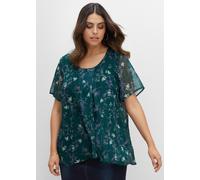 Longshirt SHEEGO "T-Shirt", Damen, Gr. 44/46, grün (tiefgrün, bedruckt), 100% Polyester, geblümt, gemustert, mehrfarbig, Rundhals, Shirts Longshirt (73826368-44) tiefgrün, bedruckt