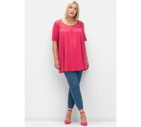 Longshirt SHEEGO "T-Shirt", Damen, Gr. 48, pink (sorbet pink), 95% Viskose, 5% Elasthan, unifarben, Rundhals, Shirts Longshirt (36036705-48) sorbet pink