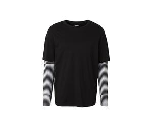 Longshirt URBAN CLASSICS "Urban Classics Herren Oversized Double Layer Striped LS Tee", Herren, Gr. L, schwarz, 100% Baumwolle, gestreift, oversize, Rundhals, Shirts Longshirt (92453408-L) schwarz