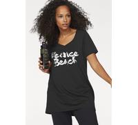 Longshirt VENICE BEACH, Damen, Gr. 48/50, schwarz, Obermaterial: 60% Baumwolle, 40% Polyester, bedruckt, figurumspielend extralang, herzförmiger Ausschnitt, Shirts Longshirt, Langarm, lockere Passform
