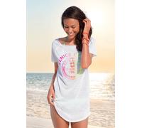 Longshirt VENICE BEACH, Damen, Gr. 48/50, weiß, Slub, Obermaterial: 100% Polyester, figurumspielend kurz, Rundhals, Shirts Longshirt, mit Frontprint, Shirtkleid, Strandkleid, luftig und leicht, Topsel