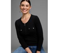 Longsleeve BRUNO BANANI, Damen, Gr. 40/42, schwarz, Rippware, Obermaterial: 100% Baumwolle, unifarben, figurbetont hüftbedeckend, Rundhals, Shirts, mit Rundhalsausschnitt, figurbetonte Passform, hüftb