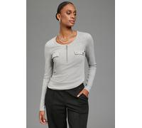 Longsleeve BRUNO BANANI, Damen, Gr. 48/50, grau (light grau melange), Rippware, Obermaterial: 90% Baumwolle, 10% Viskose, unifarben, figurbetont hüftbedeckend, Rundhals, Shirts, mit Rundhalsausschnitt