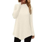Longsleeve Damen Gerippt Basic Shirt Elegant Rollkragenpullover Unregelmäßigem Saum Tunika Einfarbig Langarm Oberteile Casual Rippshirt