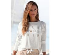 Longsleeve ELBSAND "Ingiara", Damen, Gr. L (40), weiß, Jersey, Obermaterial: 50% Baumwolle, 50% Polyester, unifarben, figurumspielend hüftlang, Rundhals, Rippbündchen, Shirts, mit Logodruck vorne, Lan