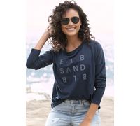 Longsleeve ELBSAND "Ingiara", Damen, Gr. S (36), blau (marine), Jersey, Obermaterial: 50% Baumwolle, 50% Polyester, unifarben, figurumspielend hüftlang, Rundhals, Rippbündchen, Shirts, mit Logodruck v