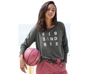 Longsleeve ELBSAND "Ingrun", Damen, Gr. XL (42), grau (anthrazit meliert), Jersey, Obermaterial: 50% Baumwolle, 50% Polyester, unifarben, figurumspielend hüftlang, Rundhals, Rippbündchen, Shirts, mit