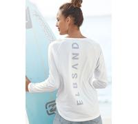 Longsleeve ELBSAND "Tinna", Damen, Gr. M (38), weiß, Jersey, Obermaterial: 50% Baumwolle, 50% Polyester, unifarben, figurumspielend hüftlang, Rundhals, Shirts, mit Logodruck hinten, Langarmshirt aus B