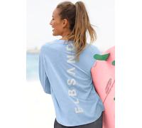 Longsleeve ELBSAND "Tira" Gr. L (40), blau, Damen, Jersey, Obermaterial: 50% Baumwolle, 50% Polyester, unifarben, Shirts, mit Logodruck hinten, Langarmshirt aus Baumwoll-Mix, sportlich-casual, Topsell