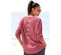 Longsleeve ELBSAND "Tira", Damen, Gr. M (38), lila (mauve meliert), Jersey, Obermaterial: 50% Baumwolle, 50% Polyester, meliert, figurumspielend hüftlang, Rundhals, Shirts Longsleeve, mit Logodruck hi
