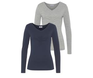 Longsleeve FLASHLIGHTS, Damen, Gr. 40/42, blau (marine, grau melange), Feinripp, Obermaterial: 100% Baumwolle. Obermaterial 2: 95% Baumwolle, 5% Viskose. Obermaterial Melange: 95% Baumwolle, 5% Viskos