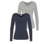 Longsleeve FLASHLIGHTS, Damen, Gr. 48/50, blau (marine, grau melange), Feinripp, Obermaterial: 100% Baumwolle. Obermaterial 2: 95% Baumwolle, 5% Viskose, clean, unifarben, Basic, sehr figurbetont, Shi