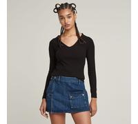 Longsleeve G-STAR "Slim Rib", Damen, Gr. M, schwarz (dk schwarz), Single Jersey, Obermaterial: 94% Baumwolle, 6% Elasthan, unifarben, slim fit, V-Ausschnitt, Raglanärmel, Shirts, mit Stretchanteil (57