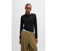 Longsleeve HUGO BLUE "Daliria", Damen, Gr. L, schwarz, Jersey, Obermaterial: 100% Baumwolle, unifarben, regular fit, Rundhals, abgesteppte Kante, Shirts Longsleeve, mit Label-Badge mit HAPPY HUGO Logo