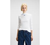 HUGO Hochgeschlossenes Top aus Stretch-Baumwolle mit Logo-Badge - Style Easy Longsleeve_B, 50525318 Weiß XL