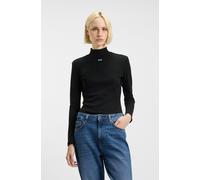 Longsleeve HUGO BLUE "Easy Longsleeve_B", Damen, Gr. XXL, schwarz, Single Jersey, Obermaterial: 96% Baumwolle, 4% Elasthan, unifarben, körpernah, abgesteppte Kante, Shirts, mit Stehkragen (94910755-XX