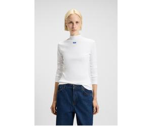Longsleeve HUGO BLUE "Easy Longsleeve", Damen, Gr. XXL, weiß, Single Jersey, Obermaterial: 96% Baumwolle, 4% Elasthan, unifarben, körpernah normal, hoch geschlossener Ausschnitt, abgesteppte Kante, Sh