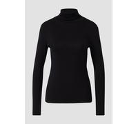 Rollkragenshirt S.OLIVER, Damen, Gr. 42, schwarz, Rippware, Obermaterial: 100% Baumwolle, casual, normal, Rundhals, Langarm abgesteppte Kante, Shirts, im Slim Fit, Langarm (98677000-42) schwarz