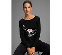 Longsleeve KANGAROOS, Damen, Gr. 32/34, schwarz, Rippware, Obermaterial: 100% Baumwolle, bedruckt, sehr figurbetont hüftbedeckend, Rundhals, Shirts, Langarm, sehr figurbetonter Schnitt, mit Print (436