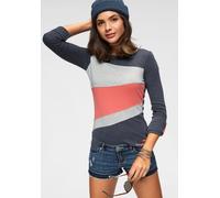 Longsleeve KANGAROOS, Damen, Gr. 40/42, bunt (marine, meliert, koralle), Rippware, Obermaterial: 70% Baumwolle, 28% Polyester, 2% Viskose, kontrastfarbene Details, meliert, sehr figurbetont hüftlang, 