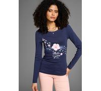 Longsleeve KANGAROOS, Damen, Gr. 44/46, blau (marine, meliert), Rippware, Obermaterial: 100% Baumwolle, sehr figurbetont hüftbedeckend, Rundhals, Shirts, Langarm, sehr figurbetonter Schnitt, mit Print