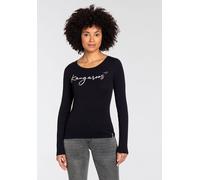 Longsleeve KANGAROOS, Damen, Gr. 44/46, schwarz, Rippware, Obermaterial: 100% Baumwolle, bedruckt, kontrastfarbene Details, unifarben mit Farbeinsatz, sehr figurbetont hüftbedeckend, Rundhals, Shirts,