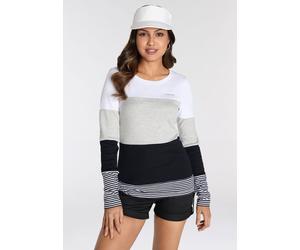 Longsleeve KANGAROOS, Damen, Gr. 44/46, schwarz-weiß (grau, schwarz, weiß), Rippware, Obermaterial: 100% Baumwolle. Einsatz: 95% Baumwolle, 5% Viskose, Colorblocking, bedruckt, gestreift, kontrastfarb