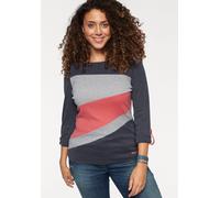 Longsleeve KANGAROOS, Damen, Gr. 52/54, bunt (marine, meliert, koralle), Rippware, Obermaterial: 70% Baumwolle, 28% Polyester, 2% Viskose, kontrastfarbene Details, meliert, sehr figurbetont hüftlang, 