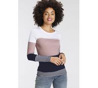 Longsleeve KANGAROOS, Damen, Gr. 52/54, bunt (weiß, rose, marine), Rippware, Obermaterial: 100% Baumwolle, colorblocking, geringelt, gestreift, sehr figurbetont hüftbedeckend, Rundhals, Shirts, mit La