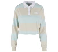 Longsleeve KARL KANI "Karl Kani Karl Kani Woven Signature Crop Striped Rugby LS", Damen, Gr. XL, beige (light sand, lt blau, weiß), 100% Baumwolle, bedruckt, normal, amerikanischer Ausschnitt, Shirts