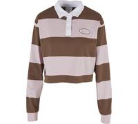 Longsleeve KARL KANI "Karl Kani Karl Kani Woven Signature Crop Striped Rugby LS", Damen, Gr. XXS, braun (rose, taupe, weiß), 100% Baumwolle, bedruckt, normal, amerikanischer Ausschnitt, Shirts (944075