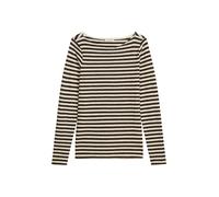 Langarmshirt MARC O'POLO "aus Organic-Cotton-Slub-Jersey", Damen, Gr. L, braun (schwarz), Obermaterial: 100% Baumwolle, gestreift, Basic, regular fit, U-Boot-Ausschnitt, normaler Saum, Shirts Langarms