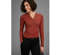 Longsleeve LAURA SCOTT, Damen, Gr. 36/38, braun (zimt), Jersey, Obermaterial: 95% Viskose, 5% Elasthan, clean, unifarben, figurbetont hüftbedeckend, V-Ausschnitt, Shirts, mit Knopfleiste (47031607-36)