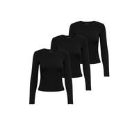ONLY Damen Langarmshirt 3er Pack - ONLRILEY O-NECK TOP, Longsleeve, Rundhals, Cotton Stretch Schwarz S