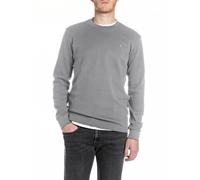 Longsleeve REPLAY, Herren, Gr. XL, lead grau, Strick, Obermaterial: 100% Baumwolle, unifarben, regular fit normal, Rundhals, breiter Bund, Shirts, Regular Fit, Rundhalsform (31789562-XL) lead grau