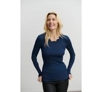 Longsleeve ROSEMUNDE "Babette silk shirt", Damen, Gr. M, blau (petrol), Strick, Obermaterial: 70% Seide, 30% Baumwolle, unifarben, figurbetont hüftlang, Rundhals, gewellter Abschluss, Shirts Longsleev