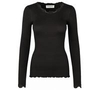 Longsleeve ROSEMUNDE "Babette silk shirt", Damen, Gr. XL, schwarz, Strick, Obermaterial: 70% Seide, 30% Baumwolle, figurbetont hüftlang, Rundhals, gewellter Abschluss, Shirts, Langarm, mit Spitze, fem