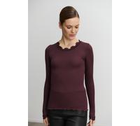 Longsleeve ROSEMUNDE "Babette silk shirt", Damen, Gr. XS, rot (weinrot), Strick, Obermaterial: 70% Seide, 30% Baumwolle, figurbetont hüftlang, Rundhals, gewellter Abschluss, Shirts, Langarm, mit Spitz