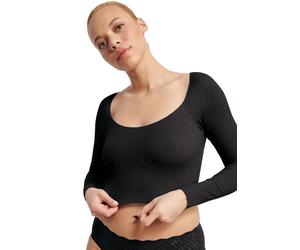 Longsleeve SLOGGI "ZERO Feel Bliss", Damen, Gr. M, schwarz, Spitze, Obermaterial: 76% Polyamid, 24% Elasthan, unifarben, figurbetont bauchfrei, eckiger Ausschnitt, Shirts, nahtlos mit Spitzenoptik, we