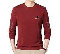 Longsleeve T-Shirt Herren Vintage Temperament Einfarbig Longsleevehemd All-Match Lose Klassisch Casualshirt Trend Mode Sportshirt C-Red L