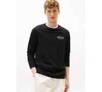 Longsleeve TOMMY HILFIGER "HILFIGER STACK LS TEE", Herren, Gr. M, schwarz, Single Jersey, Obermaterial: 100% Baumwolle, hüftbedeckend, Rundhals, Shirts, Kontrastfarbener Print auf der Brust (74947533-