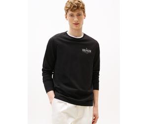 Longsleeve TOMMY HILFIGER "HILFIGER STACK LS TEE", Herren, Gr. M, schwarz, Single Jersey, Obermaterial: 100% Baumwolle, hüftbedeckend, Rundhals, Shirts, Kontrastfarbener Print auf der Brust (74947533-