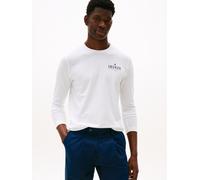 Longsleeve TOMMY HILFIGER "HILFIGER STACK LS TEE", Herren, Gr. S, weiß, Single Jersey, Obermaterial: 100% Baumwolle, hüftbedeckend, Rundhals, Shirts, Kontrastfarbener Print auf der Brust (41293217-S)