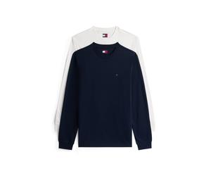 Longsleeve TOMMY JEANS "TJM SLIM 2PACK L/S EXT", Herren, Gr. 3XL, ecru, schwarz night navy, Single Jersey, Obermaterial: 100% Baumwolle, Rundhals, Bündchen, Shirts Longsleeve (52440560-XXXL)