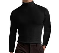Longsleeve Tops Herren Große Sport Sportshirt Herren Klassisch All-Match Rundhals Einfarbig Hemd Herren Elastizität Komfortabel Casual Shirt Herren N-Black M