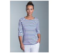 Longsleeve TRIGEMA "TRIGEMA Dreiviertelarm Shirt mit Ringelmuster", Damen, Gr. 3XL, blau (royal), 100% Baumwolle, Basic, Shirts (29955045-XXXL) royal