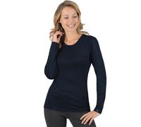 Longsleeve TRIGEMA "TRIGEMA Langarmshirt", Damen, Gr. 3XL, blau (navy), 95% Baumwolle, 5% Elastan, Basic, Shirts (395233-XXXL) navy