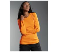 Longsleeve TRIGEMA "TRIGEMA Langarmshirt", Damen, Gr. L, curry, Feinstrick, 95% Baumwolle, 5% Elastan, Basic, lang, Rundhals, Shirts (89646029-L) curry